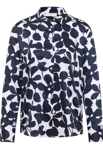 Bluse Satingewebe Langarm Blau 48/Langarm