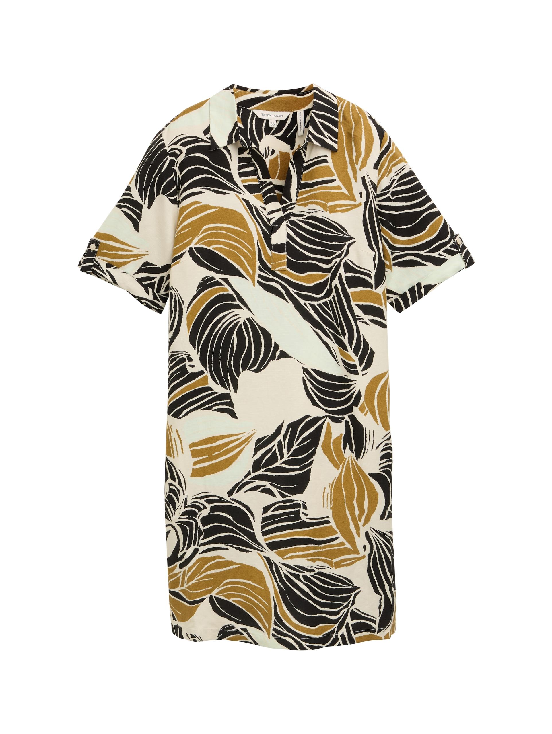 Kleid mit Leinenanteil 36 Regular Fit - Neutral Cut Leaves Design