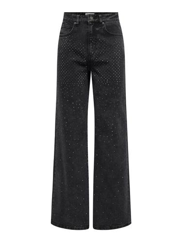 ONLHOPE RHINESTONE HW WIDE DNM BJ 27/32 Weiter Beinschnitt - Washed Black