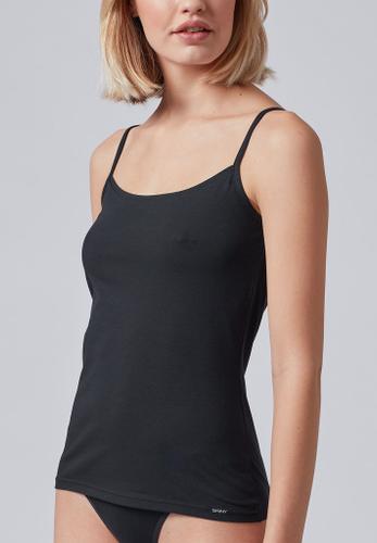Skiny Damen Spaghettishirt Cotton Essentials Schwarz 42