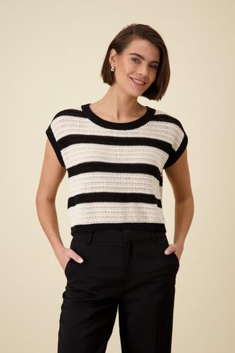 Kurzarm-Strickpullover mit Ringeln 42 - Schwarz Ringel