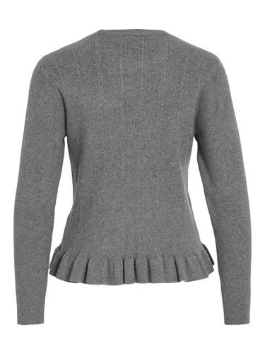 VINORTHY O-NECK L/S FRILL KNIT TOP/R S Normal geschnitten - Medium Grey Melange