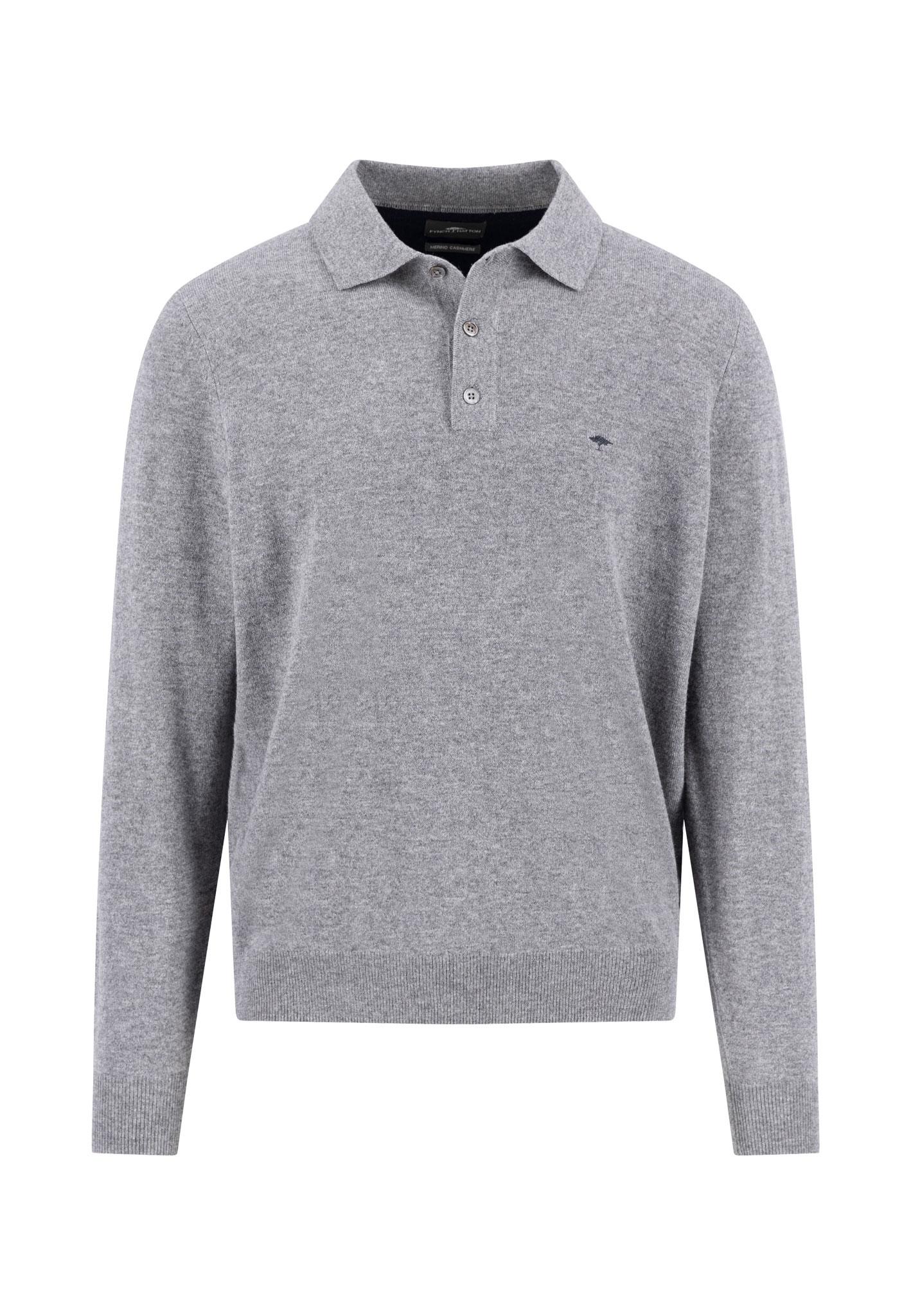 Polo, Longsleeve, Merino Cashmere XL Casual Fit - Steel