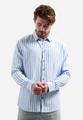 Shirt Vertical Big Stripe With Linen XL Regular Fit - Blue