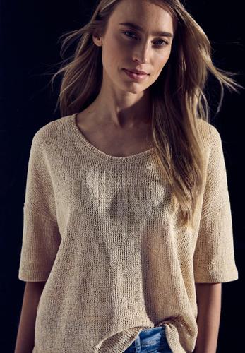 T-Shirt mit Glitzerdetails Beige 36