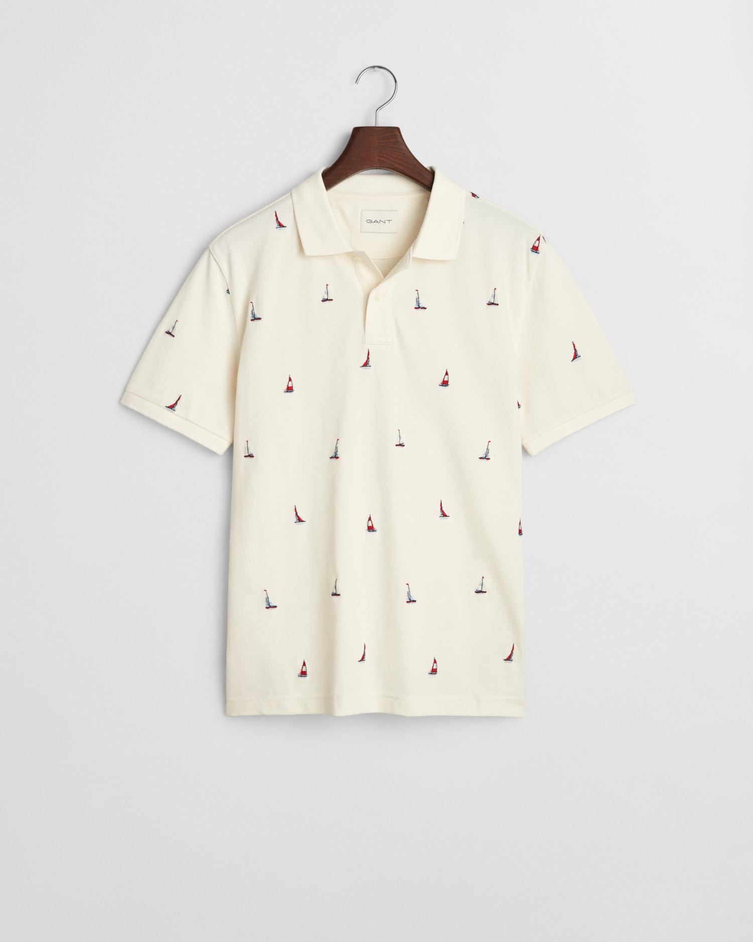 Graphic Poloshirt Boots-Stickerei M - Cream