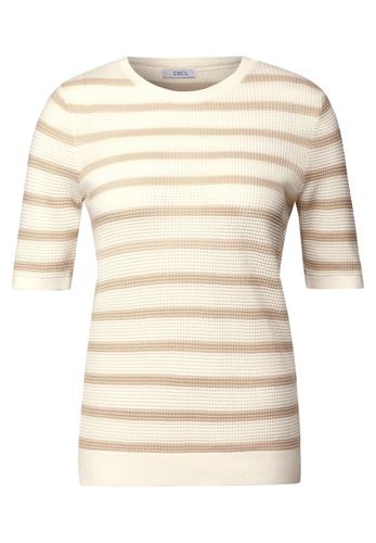 Gestreifter Strukturpullover L - Pearl Beige