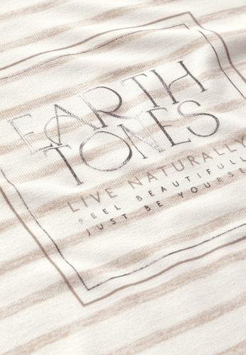 Folienprint Streifenshirt Beige 38