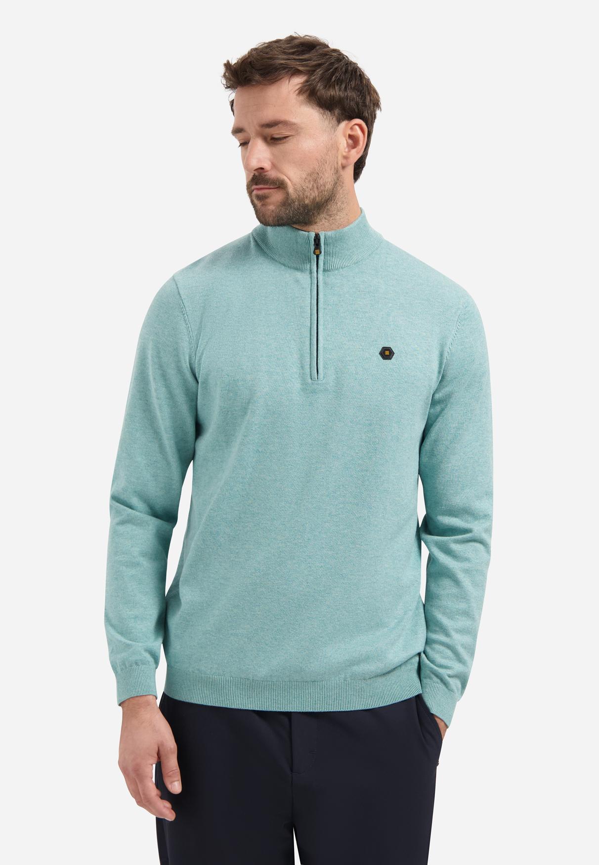 Pullover SU Collar Half Zip 2 Coloured Melange XXL Regular Fit - Arctic Blue