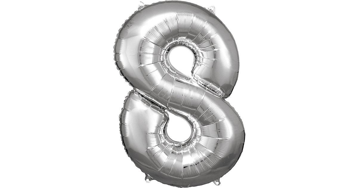 Super Shape Folienballon Silber, Zahlenballon 8, 53 x 83 cm silber