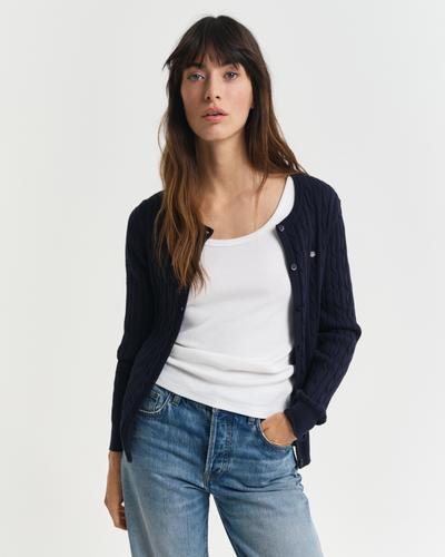 Strickjacke aus Stretch-Baumwolle mit Zopfmuster M - Evening Blue