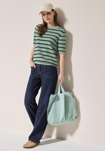 Gestreifter Strukturpullover XXL - Matcha Green