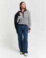Breton Striped Piqué Langarm-Poloshirt XS - Cream