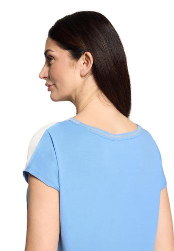 Patchwork-Shirt L Lässig - Blau/Weiß