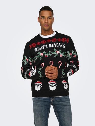 ONSXMAS REG 5 ALLOVER CREW KNIT S Normal geschnitten - Black