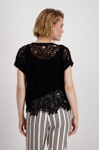 Kurzarm-Pullover mit Spitze 36 - Schwarz