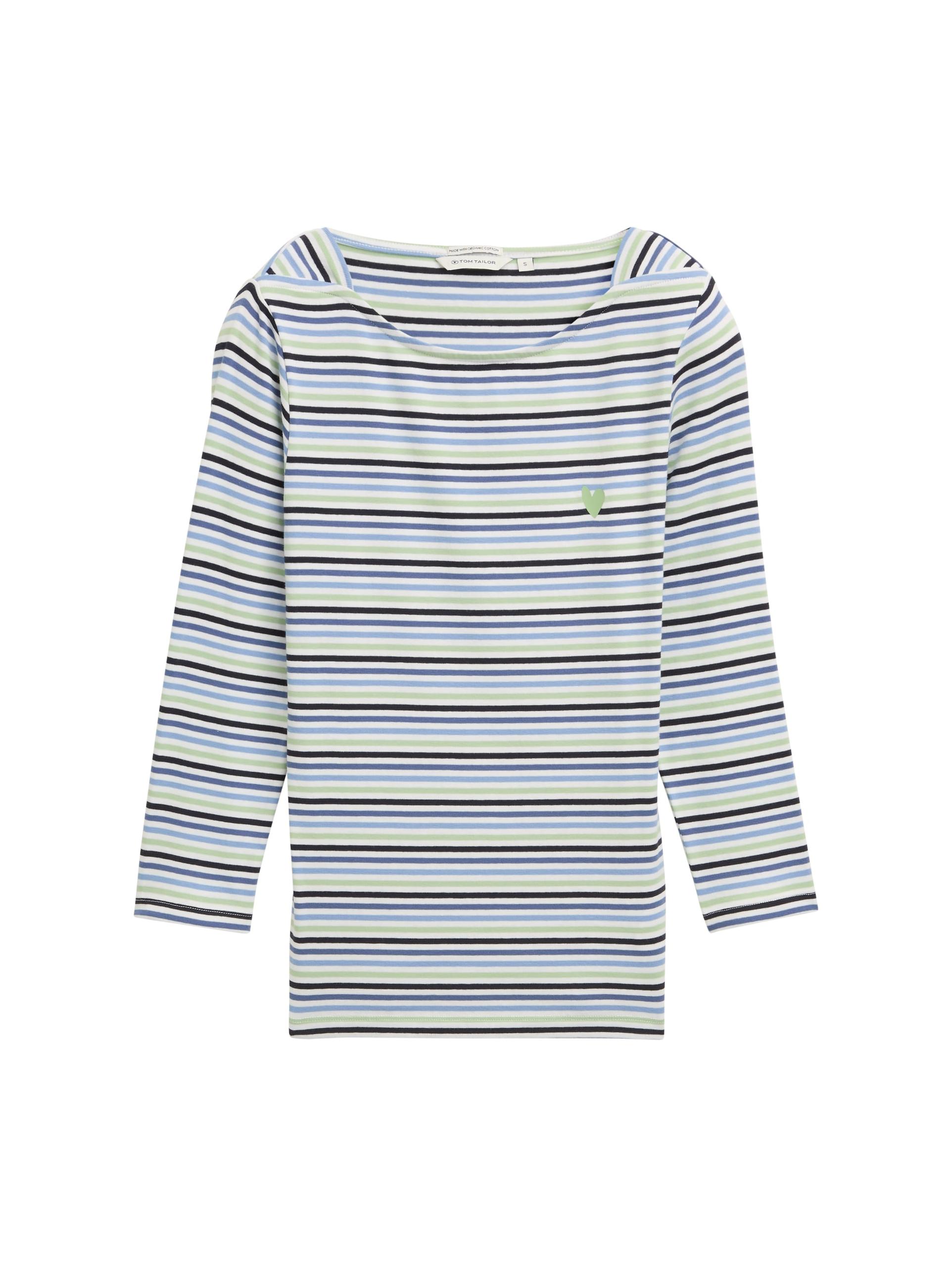 Langarmshirt mit Streifenmuster S Regular Fit - Blue Green Regular Stripe