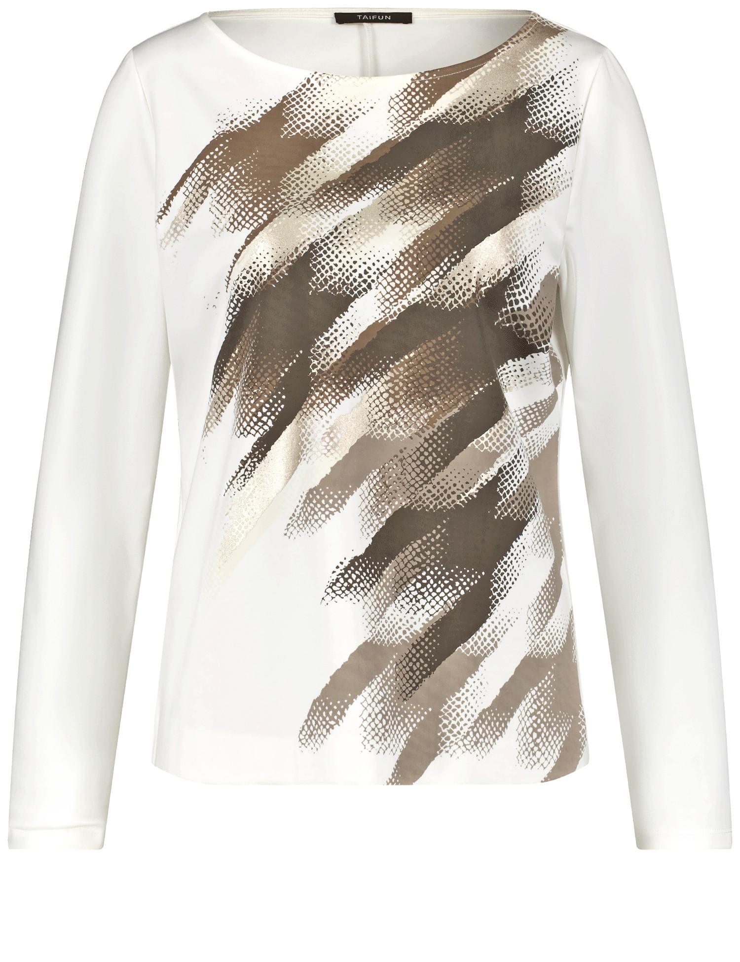 Langarmshirt mit platziertem Print 46 Figurumspielend - Offwhite Gemustert