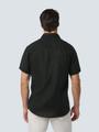 Shirt Short Sleeve Linen Solid Schwarz XXL