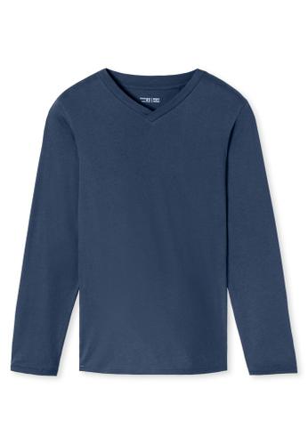 Langarmshirt V-Ausschnitt Blau 50