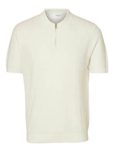 SLHCRAN SS KNIT STRUCTURE HALF ZIP POLO M Normal geschnitten - Egret