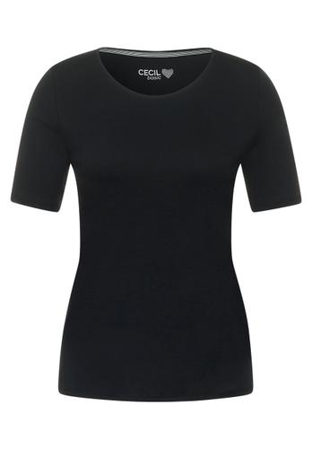 Cecil T-Shirt in Unifarbe - Schwarz / S