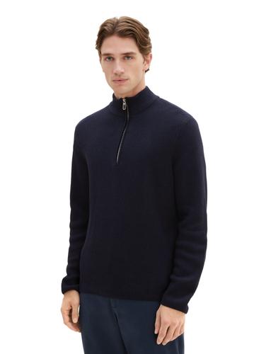 Strickpullover mit Troyer Kragen XL Regular Fit - Knitted Navy Melange