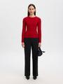 SLFHELEN LS KNIT BUTTON O-NECK TOP S Slim Fit - Equestrian Red