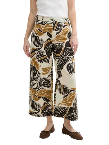 Culotte Hose mit Leinenanteil 44/28 Culotte Fit - Neutral Cut Leaves Design