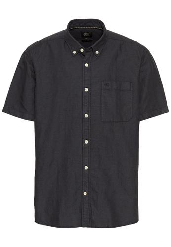Kurzarmhemd aus einem Baumwoll-Leinenmix Blau 3XL