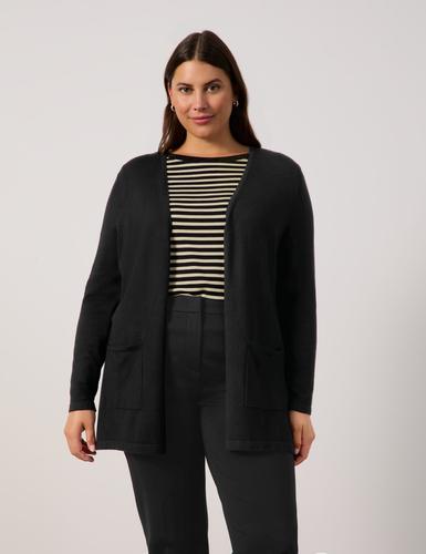 Lange Basic-Strickjacke 46 Figurumspielend - Black