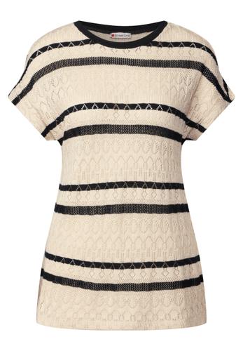 Ajour Shirt mit Streifen Beige 42