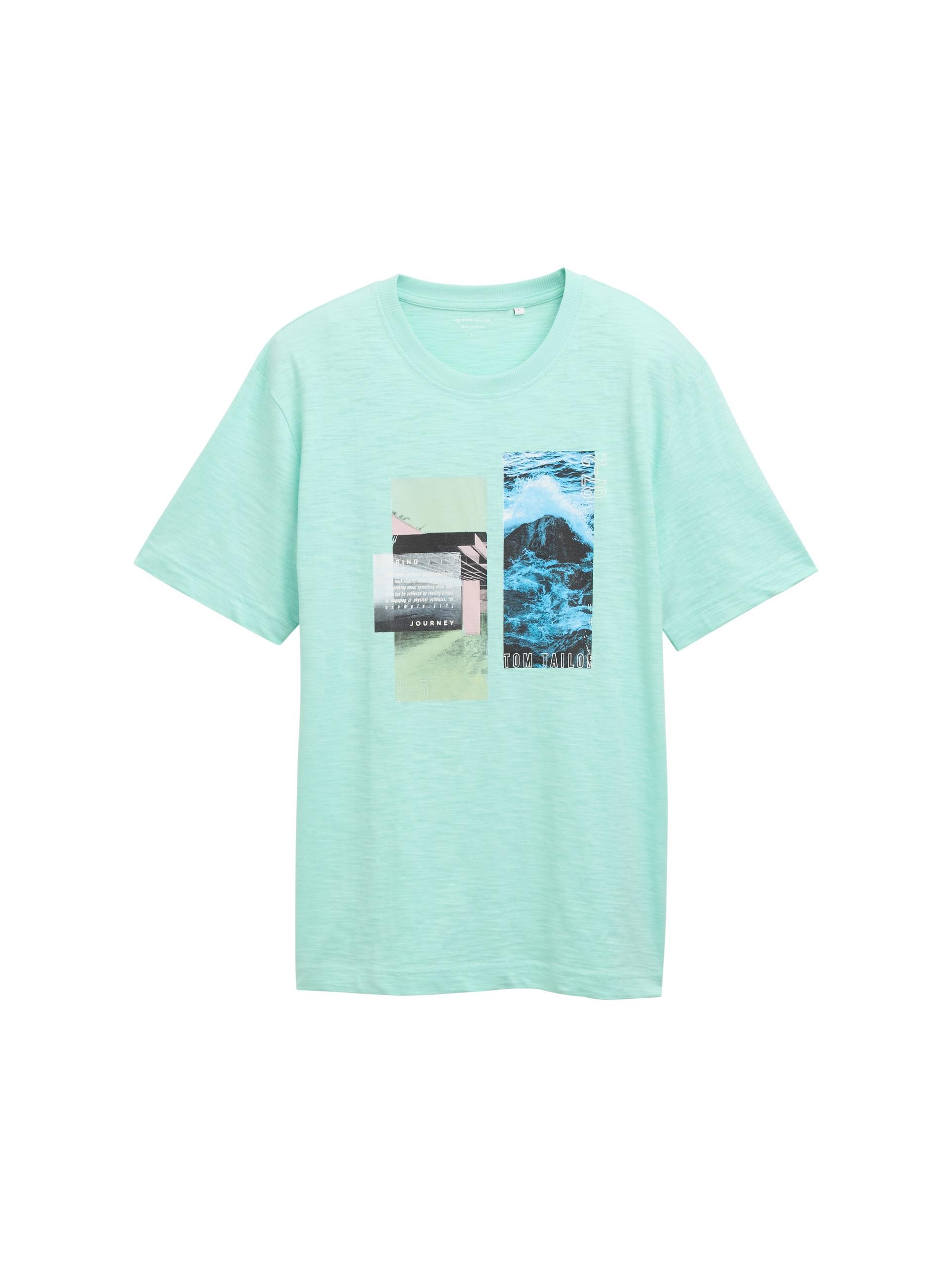 T-Shirt mit Foto-Print L Regular Fit - Bright Mint Green