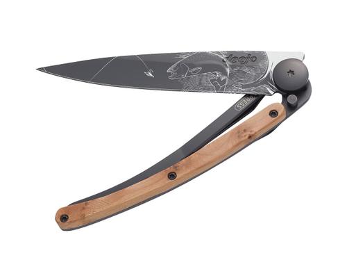 Deejo Messer 37G, Schwarz, Wacholderholz - Forelle