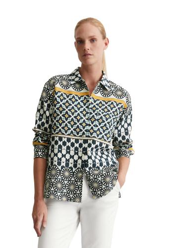 Print-Leinenbluse regular 44 Regular Fit - Multi/ White Cotton