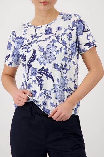 T-Shirt mit Blumenmuster 42 - Marine Gemustert