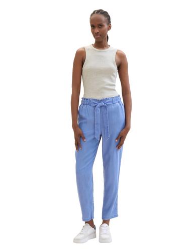 Paperbag Hose S Tapered Fit - Bright Mid Blue Chambray
