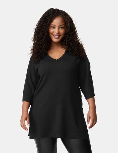 Langer Pullover mit 3/4 Arm 46 Gerade geschnitten | Lässige Passform - Black