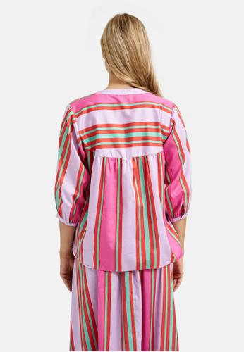 Blouse with gathering and stand up collar Rot 42