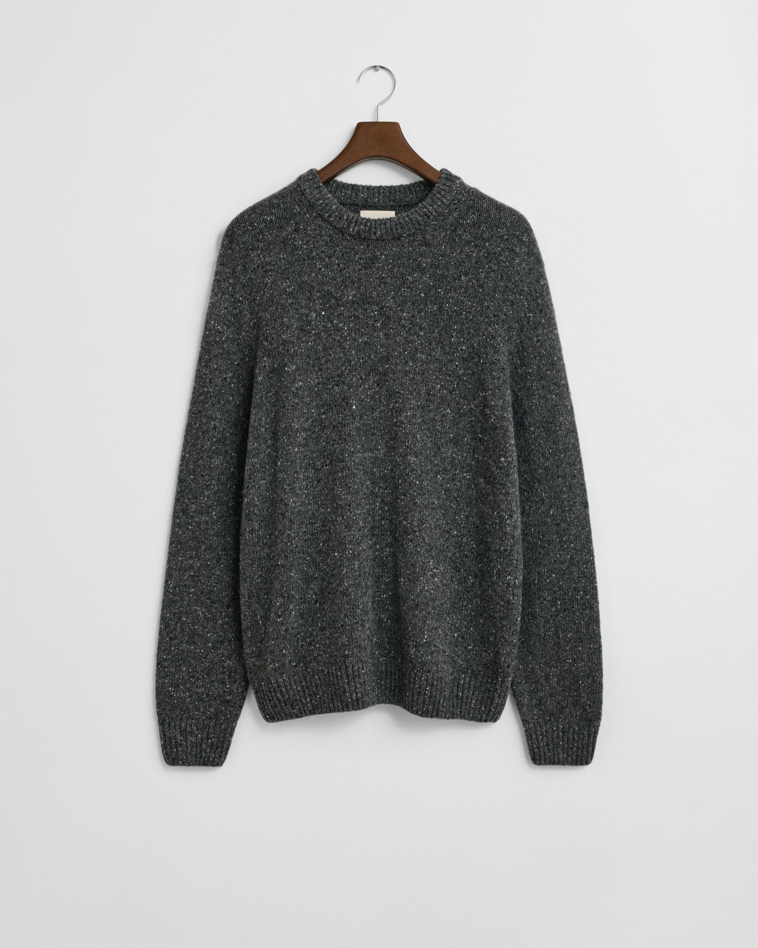Wollmix Rundhalspullover mit Noppenstruktur XXXL - Charcoal Melange