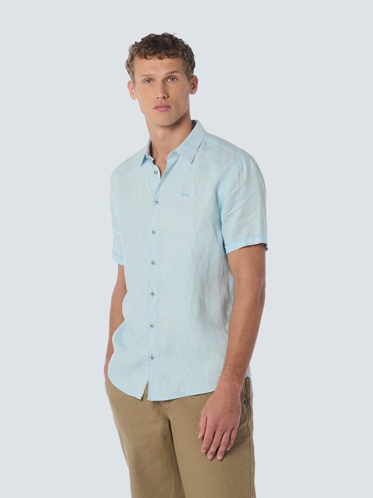 Shirt Short Sleeve Linen Solid Blau L