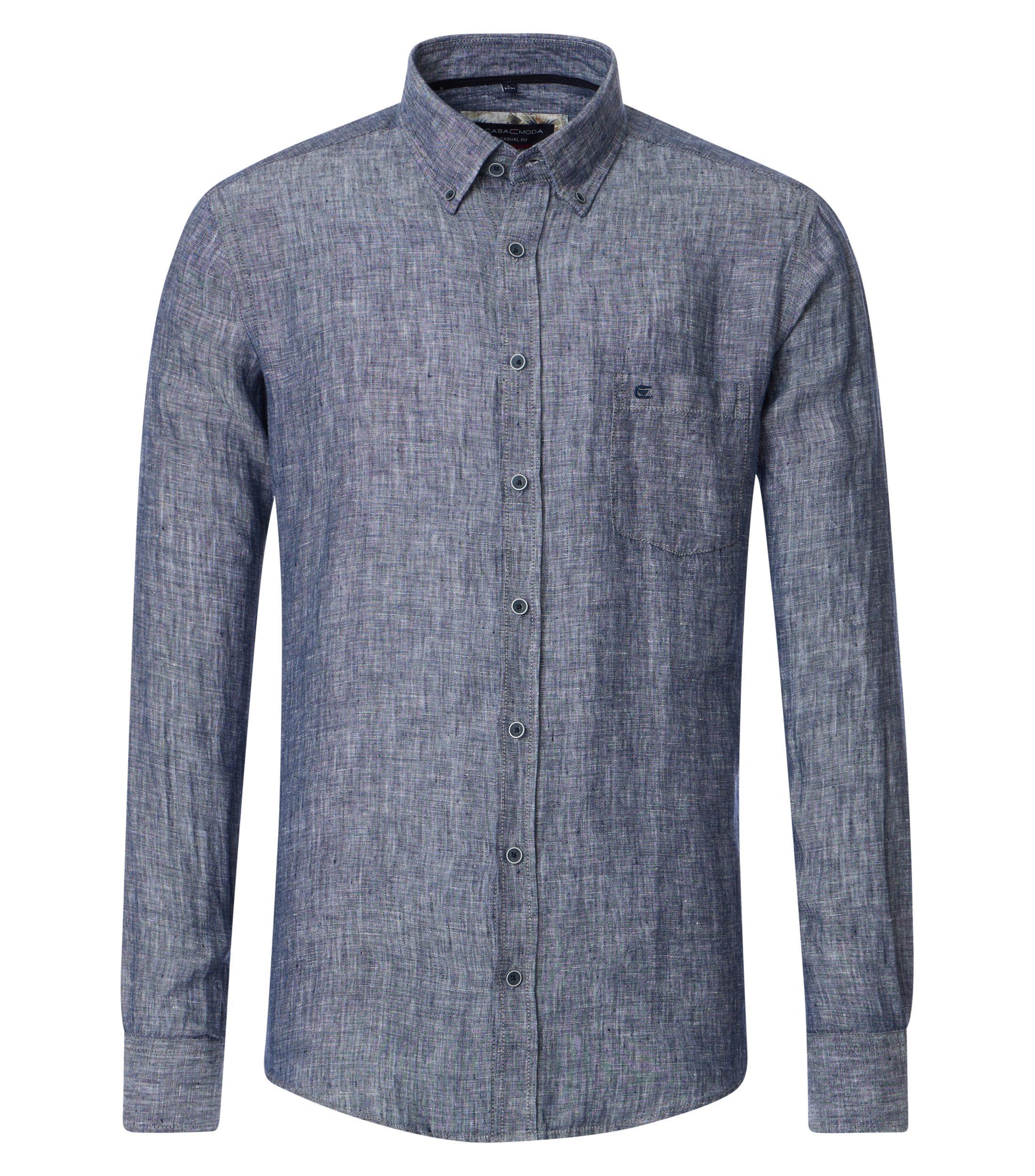 Leinenhemd L Casual Fit Short - Blau