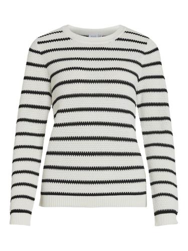 VIDALO O-NECK L/S STRIPE KNIT TOP- NOOS L Normal geschnitten - White Alyssum