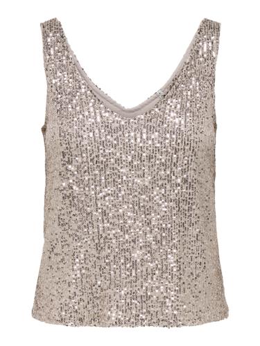 ONLANA S/L V-NECK SEQUINS TOP JRS M Normal geschnitten - Pumice Stone