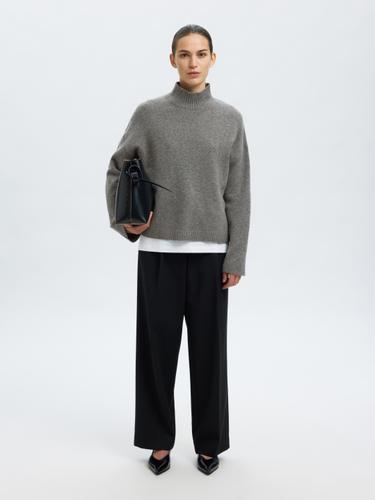 SLFCILLE CASHMERE BLEND HIGH NECK NOOS M Locker geschnitten - Medium Grey Melange