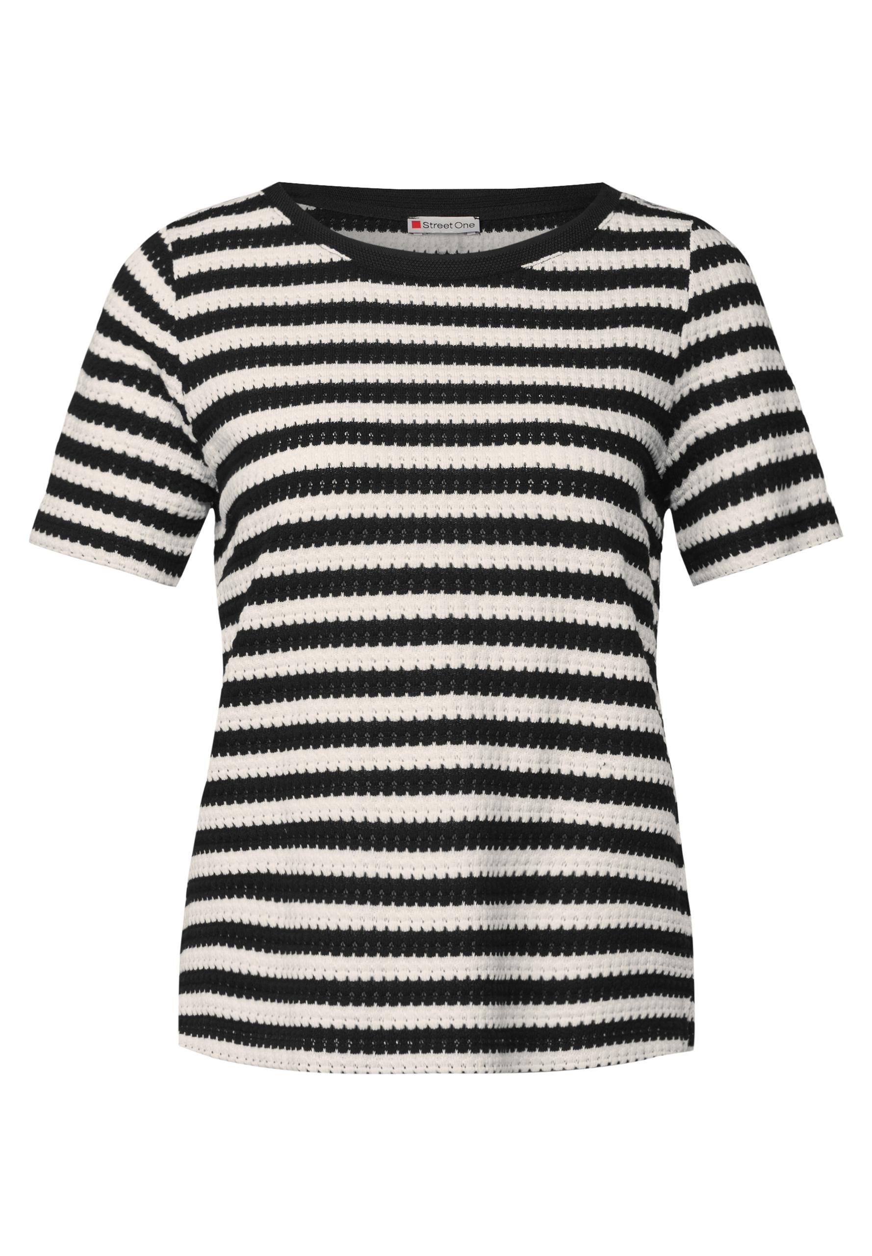 Strick-Look Streifenshirt Schwarz 38