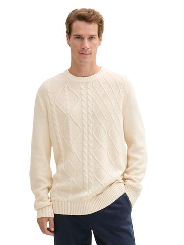 Strickpullover mit Zopfmuster XXL Regular Fit - Smooth Light Sand