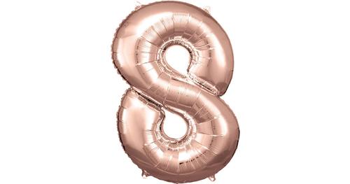 Super Shape Folienballon Rosé Gold, Zahlenballon 8, 53 x 83 cm rosegold