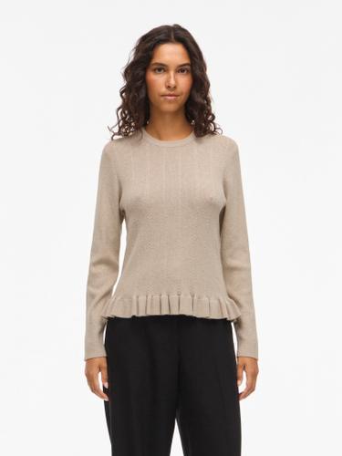 VINORTHY O-NECK L/S FRILL KNIT TOP/R L Normal geschnitten - Natural Melange