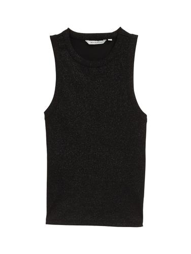 Coated Ripp Top mit Glitzer-Effekt XXL Slim Fit - Deep Black